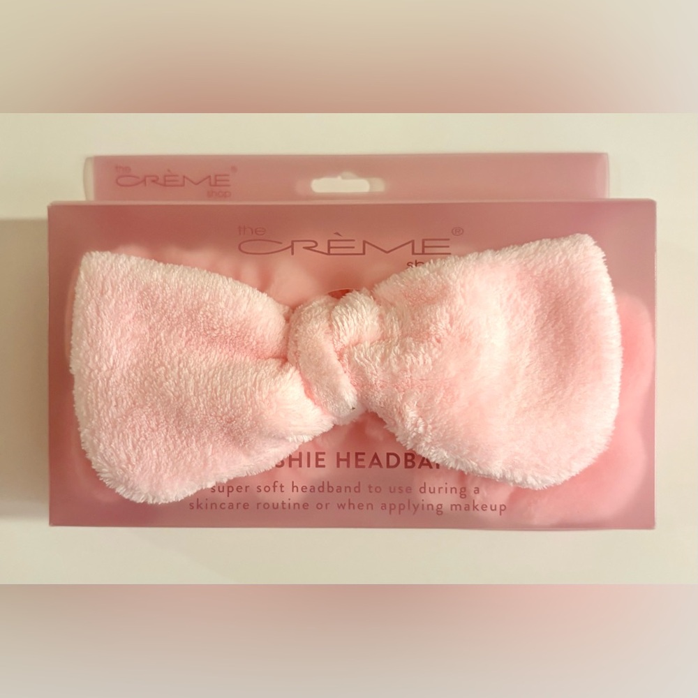 The Crème Shop Teddy Plush Pink Bow Spa Headband Korean Skincare Relaxation NWT